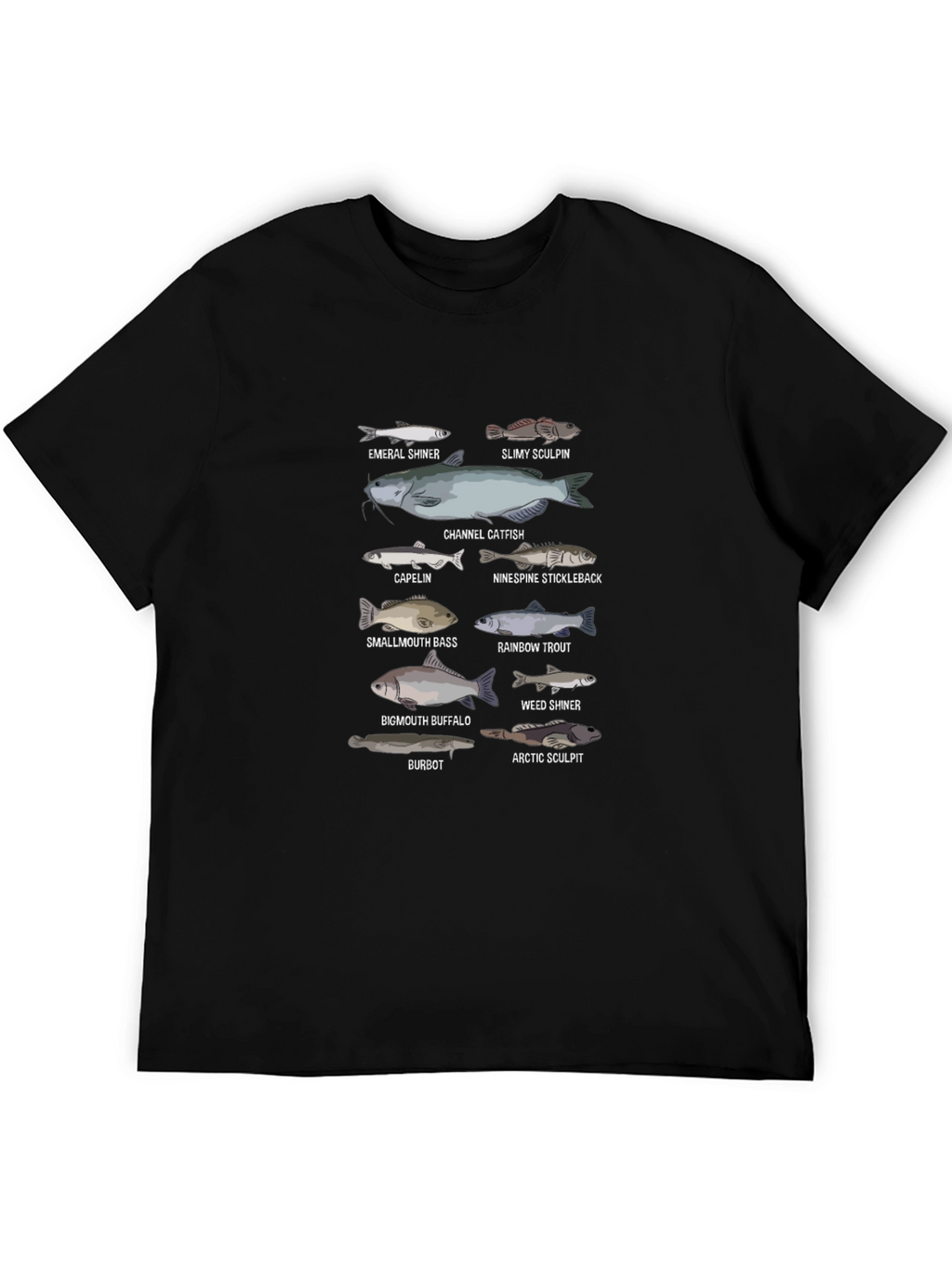 Fish Species Graphic Print Black T-Shirt