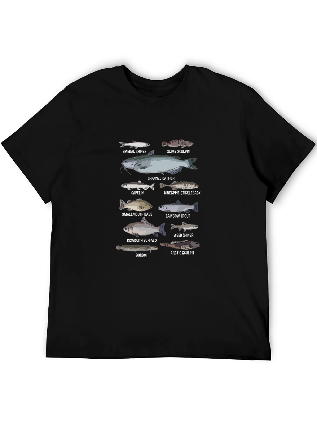 Fish Species Graphic Print Black T-Shirt