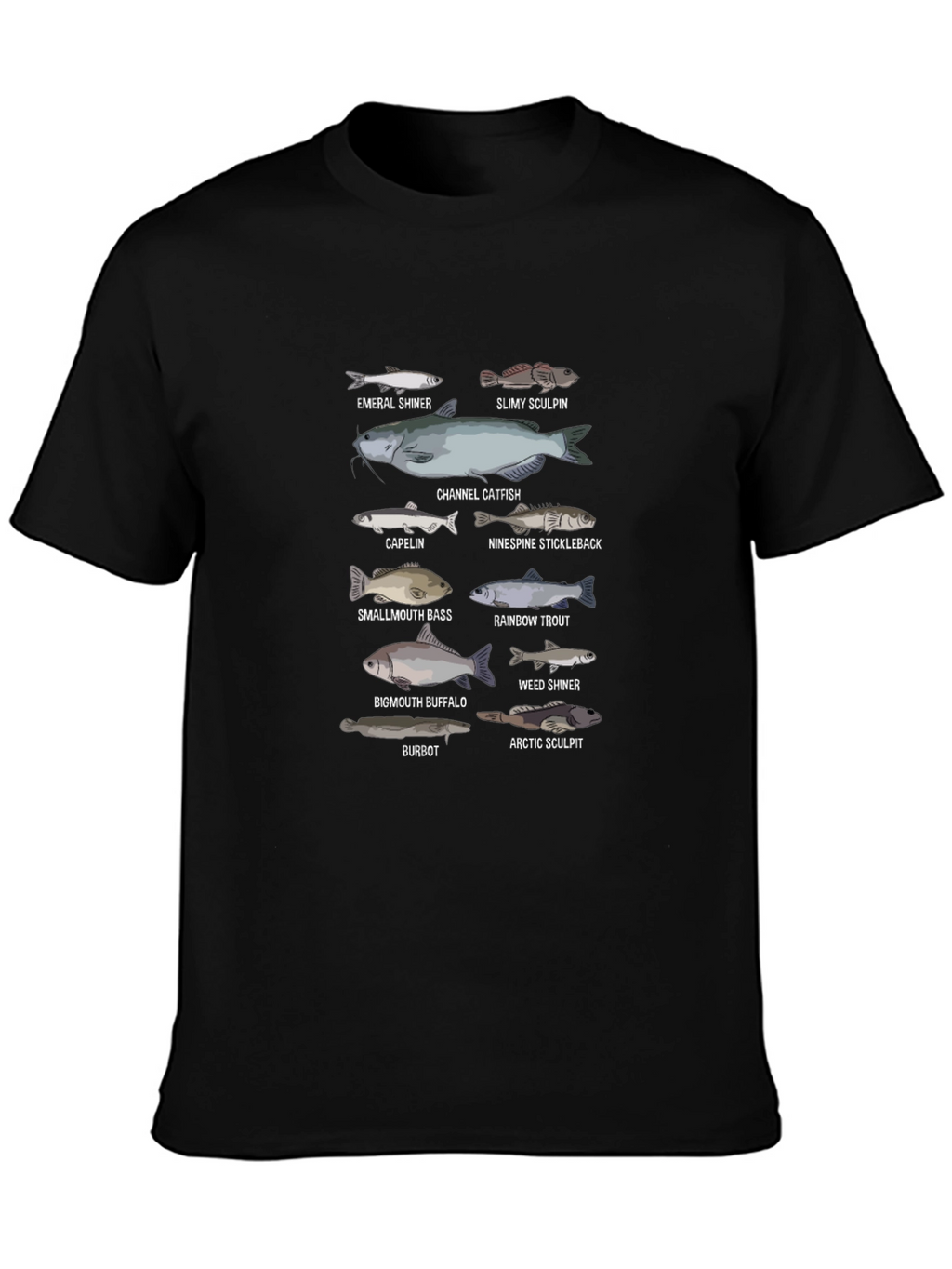 Fish Species Graphic Print Black T-Shirt