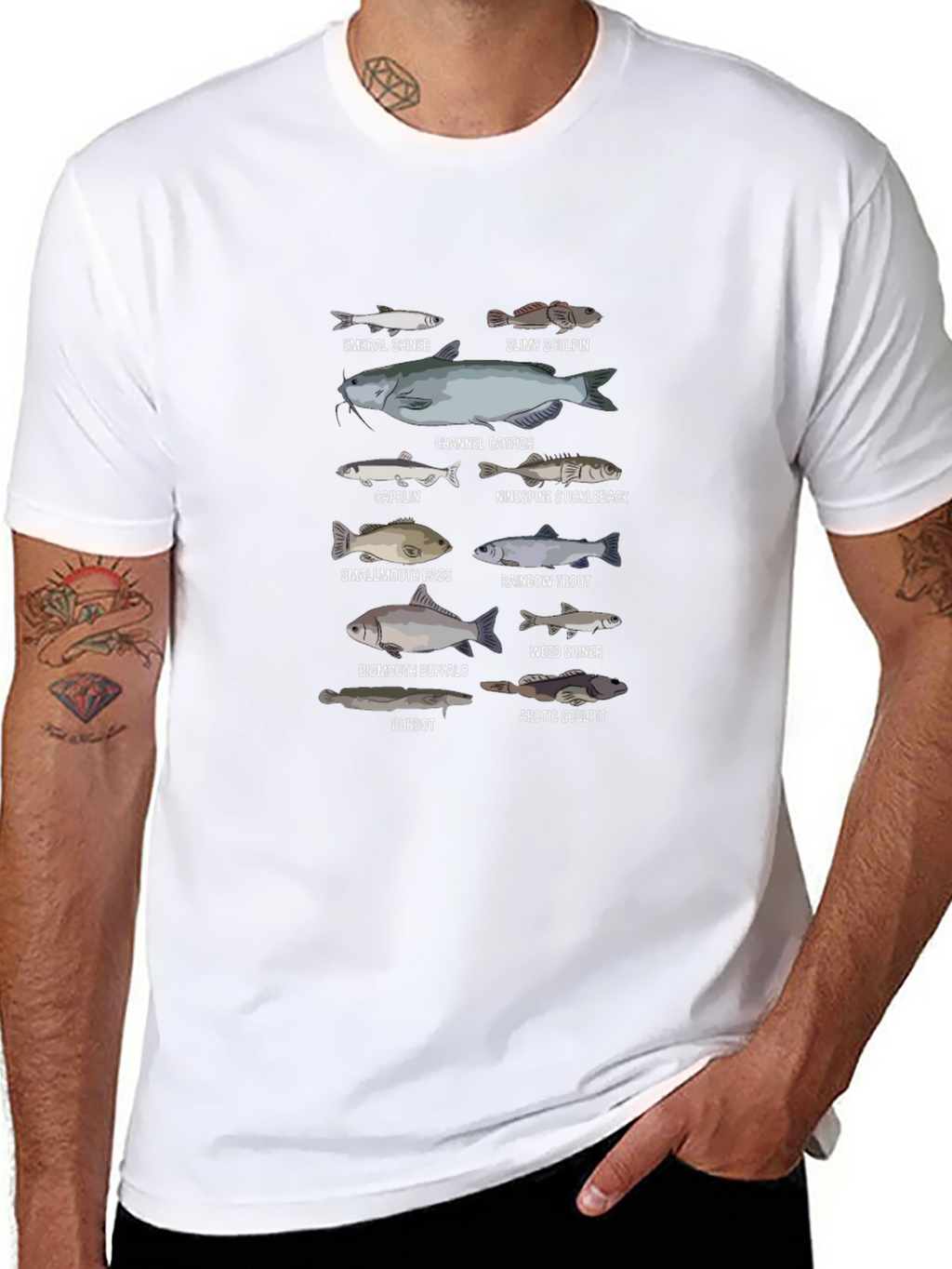 Fish Species Graphic Print Black T-Shirt
