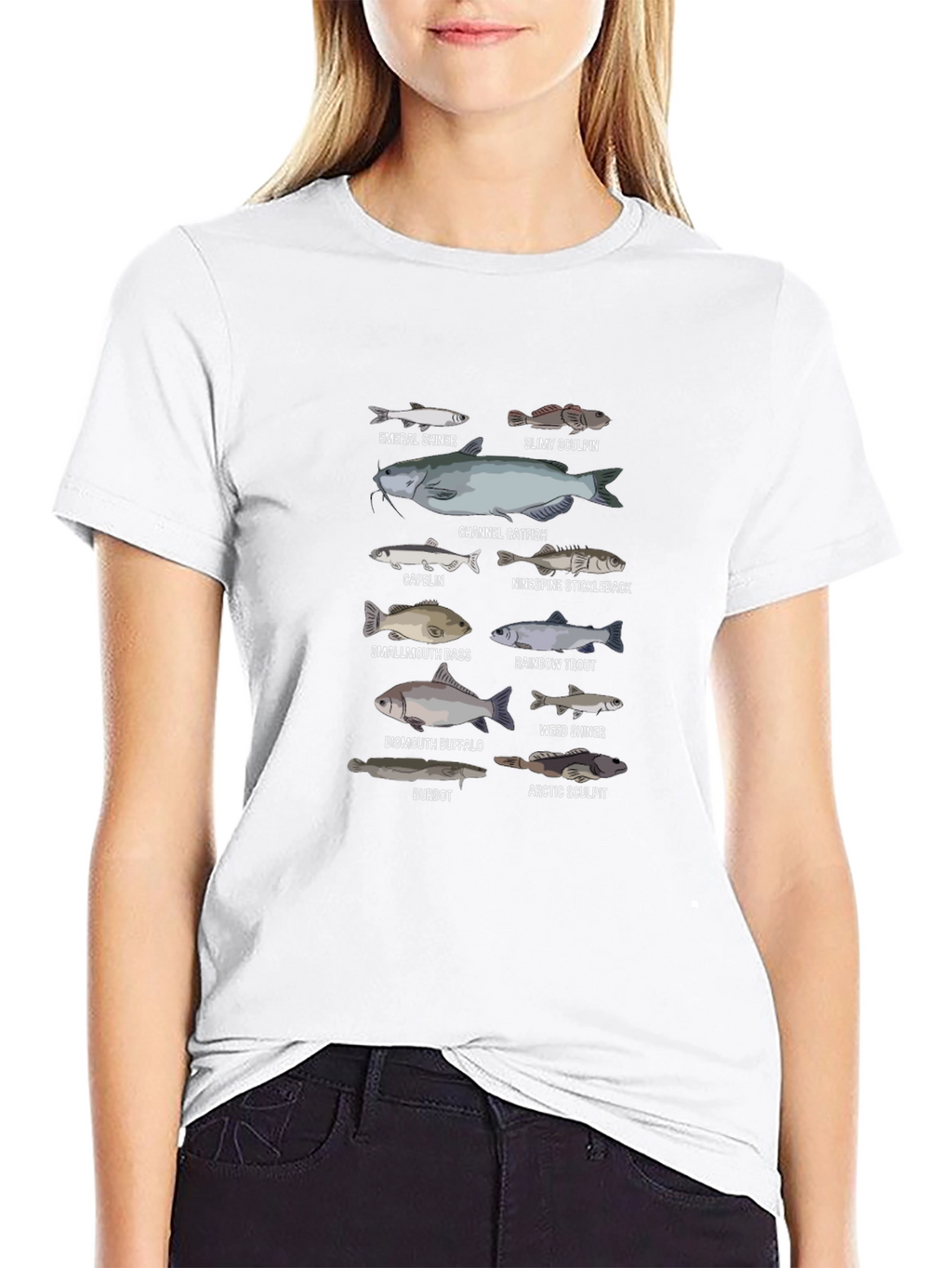 Fish Species Graphic Print Black T-Shirt