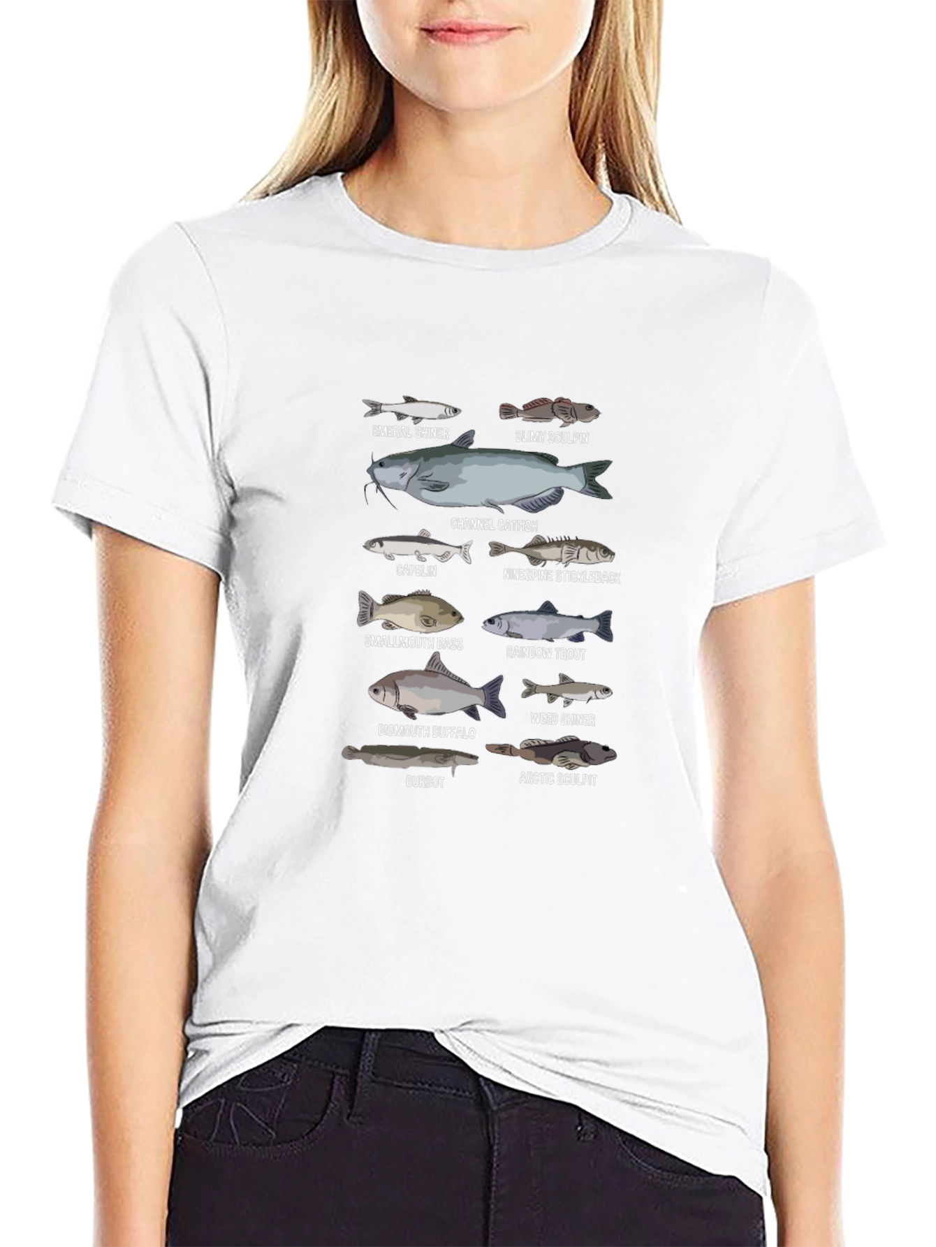 Fish Species Graphic Print Black T-Shirt