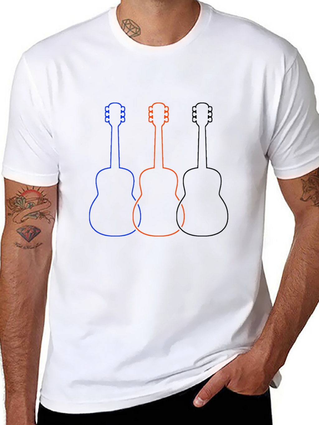 Guitar Outline Graphic Tee - Casual Black T-Shirt
