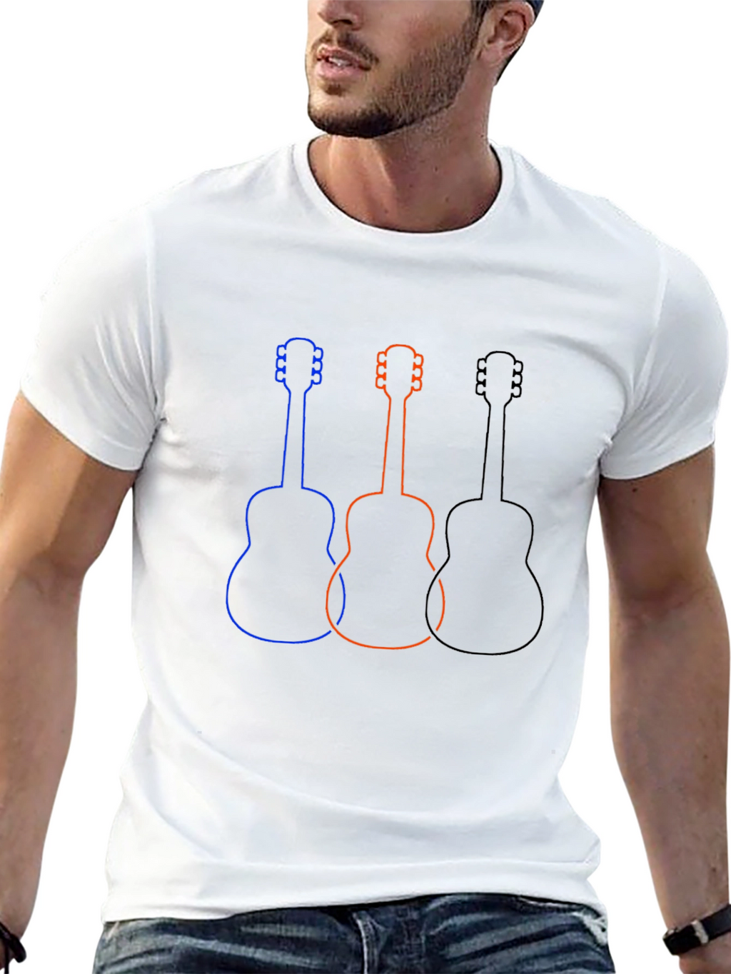 Guitar Outline Graphic Tee - Casual Black T-Shirt