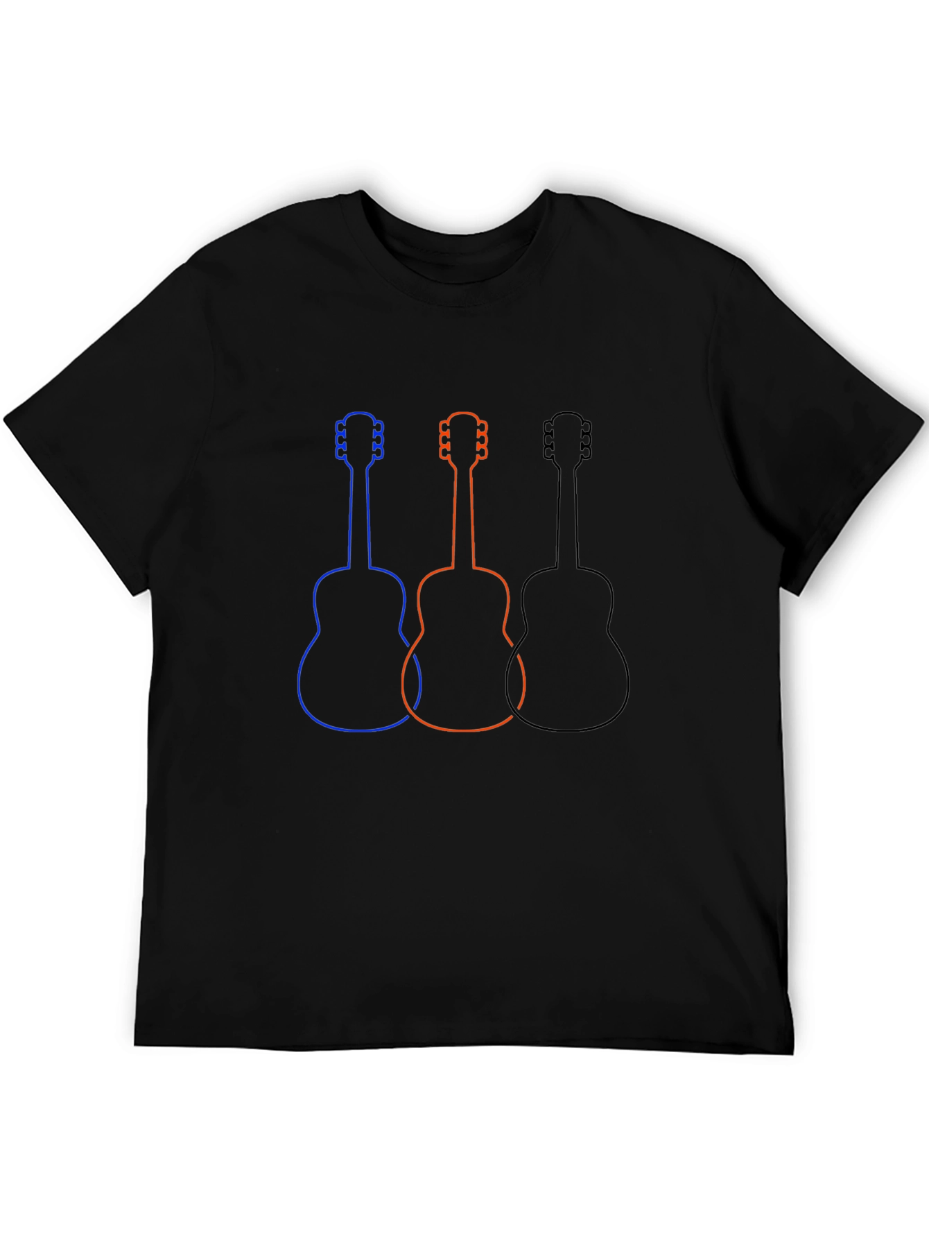 Guitar Outline Graphic Tee - Casual Black T-Shirt