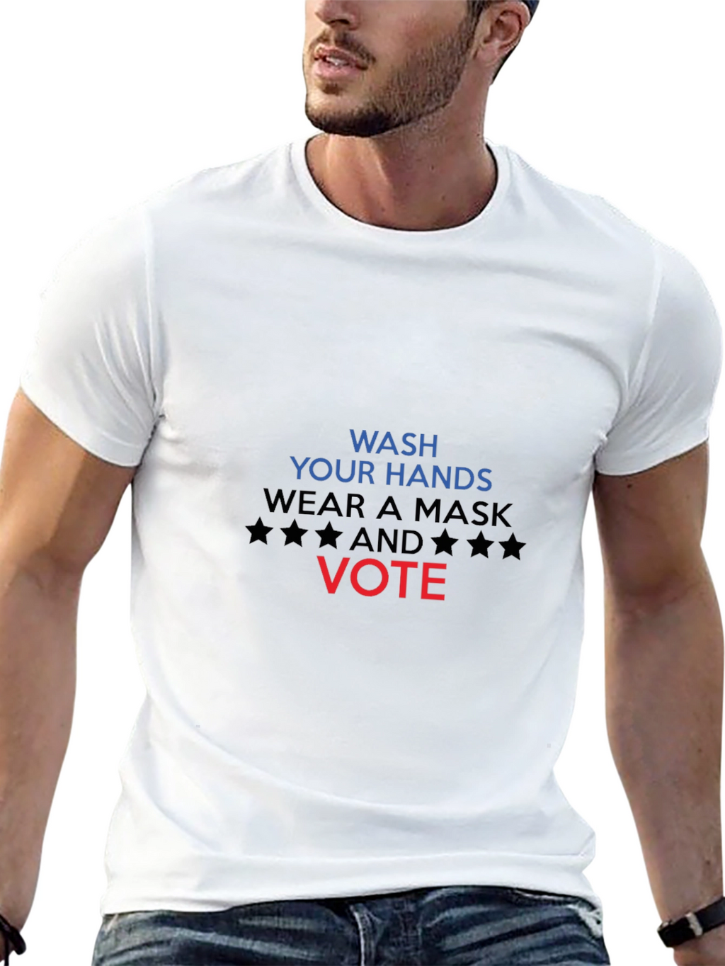 Wash Hands Wear Mask Vote Black T-Shirt