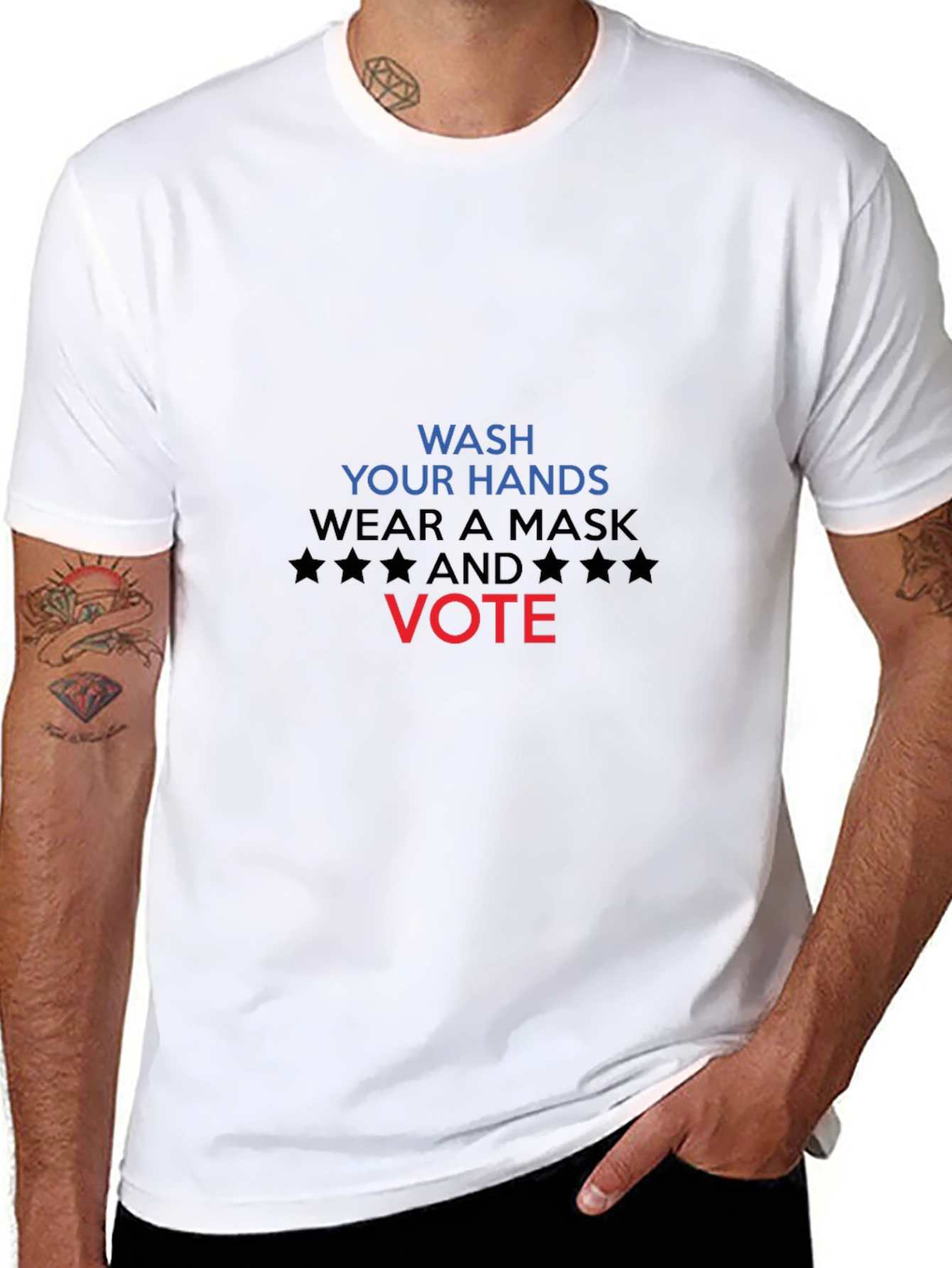 Wash Hands Wear Mask Vote Black T-Shirt