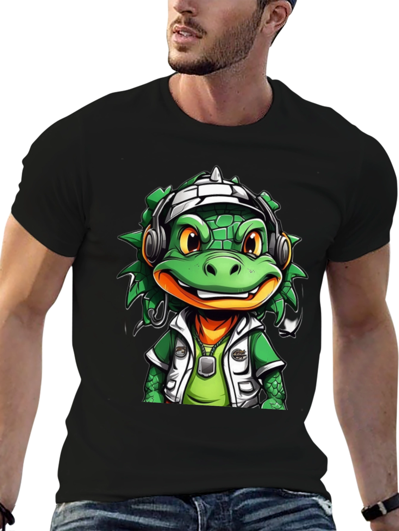 Cool Cartoon Lizard Graphic T-Shirt