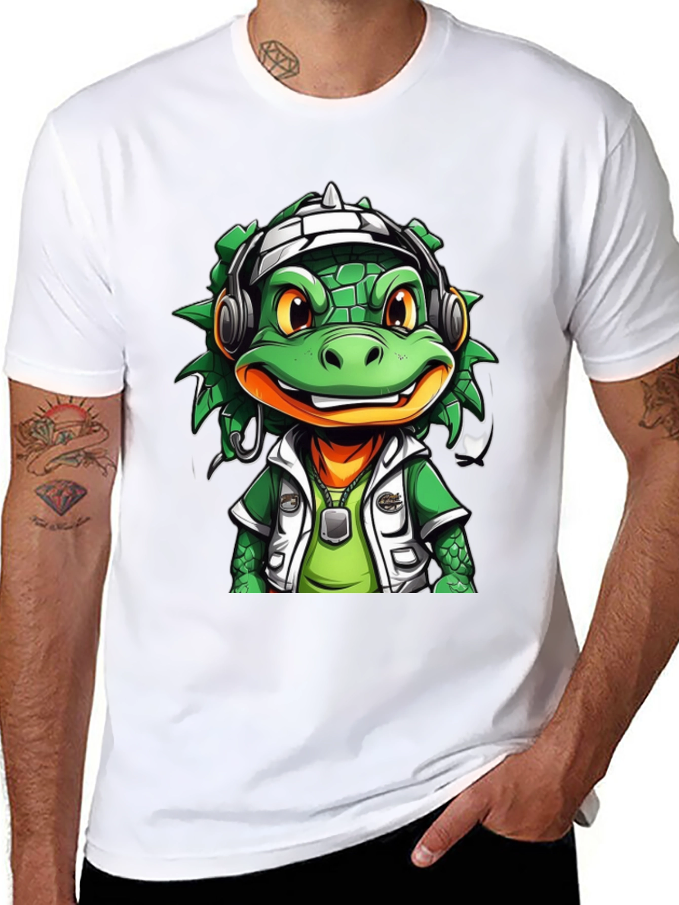 Cool Cartoon Lizard Graphic T-Shirt