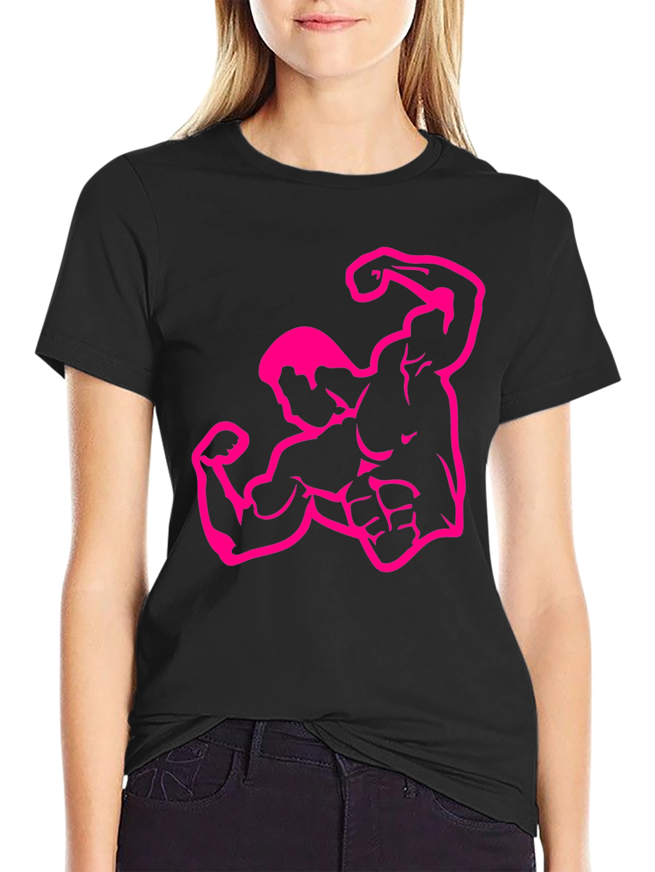 Muscle Man Graphic Tee - Black Crew Neck T-Shirt