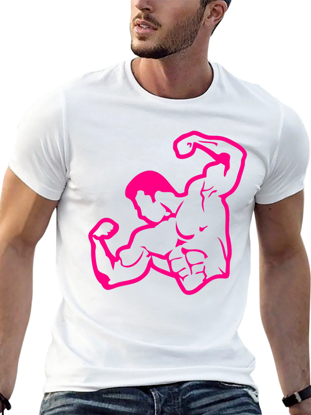 Muscle Man Graphic Tee - Black Crew Neck T-Shirt