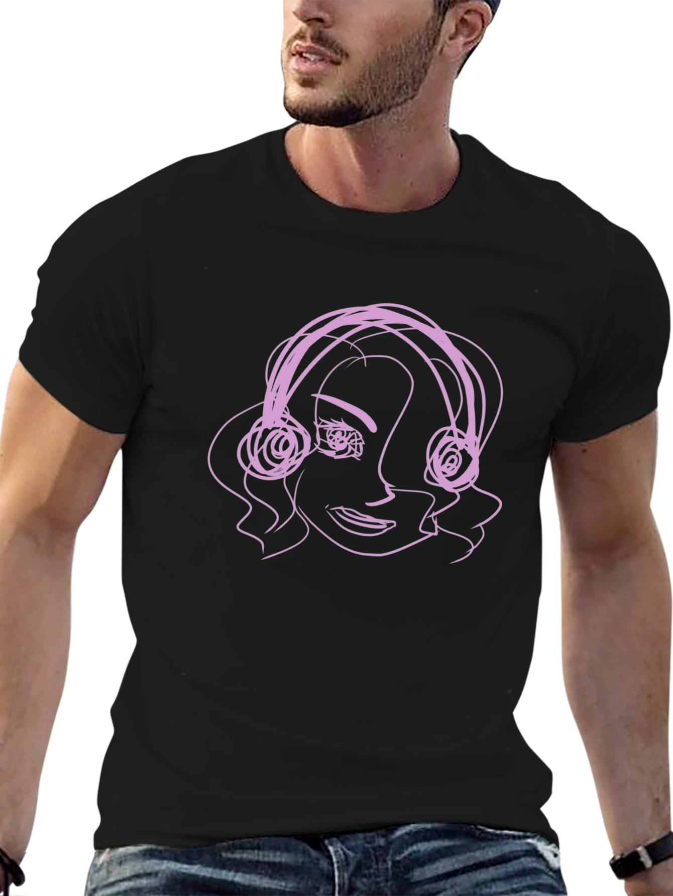 Abstract Line Art Graphic Tee - Black