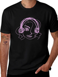 Abstract Line Art Graphic Tee - Black