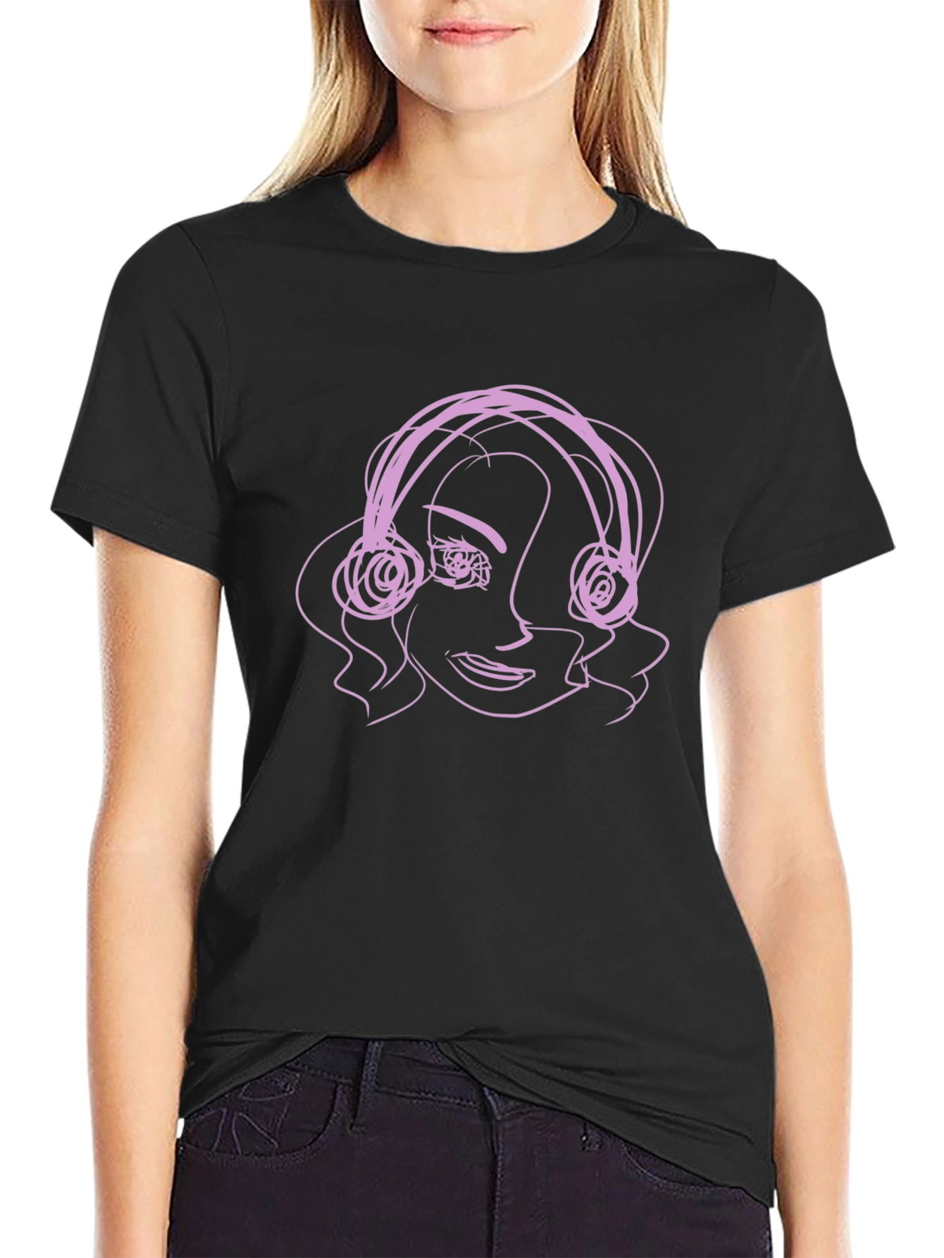 Abstract Line Art Graphic Tee - Black