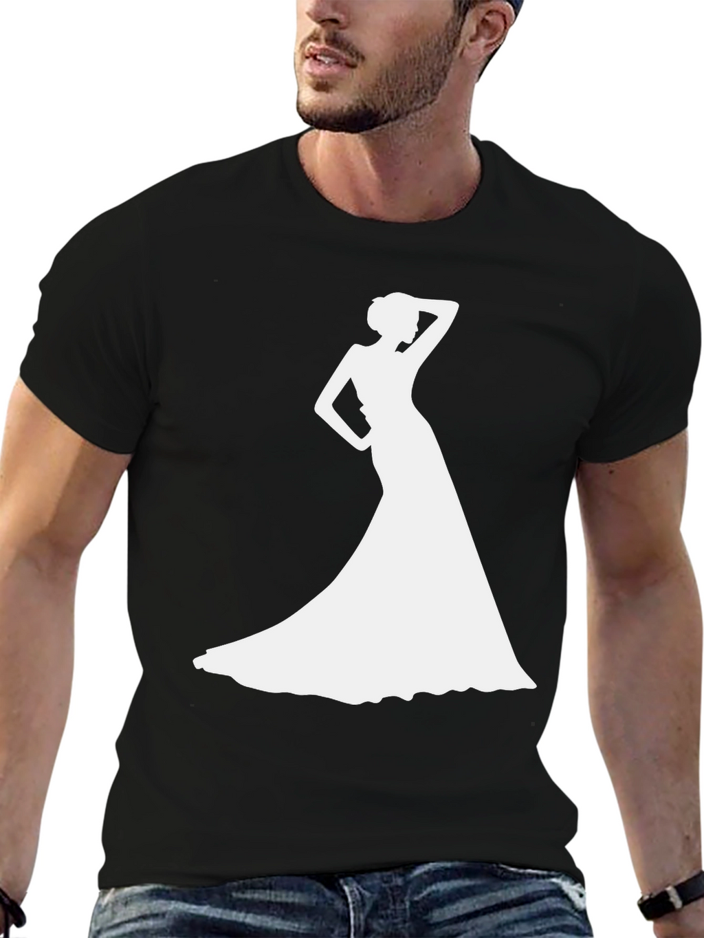 Elegant Woman Silhouette Black T-Shirt