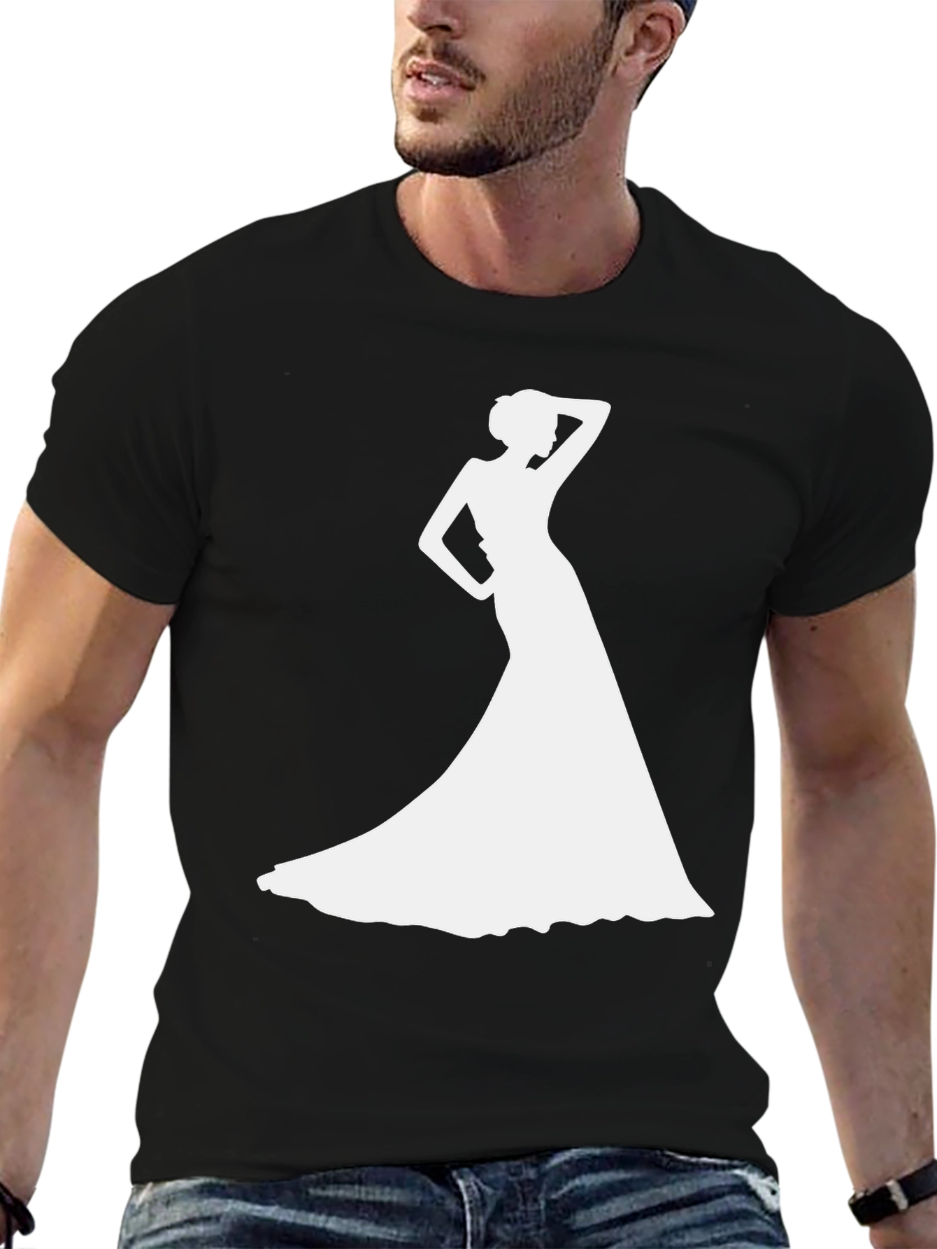 Elegant Woman Silhouette Black T-Shirt