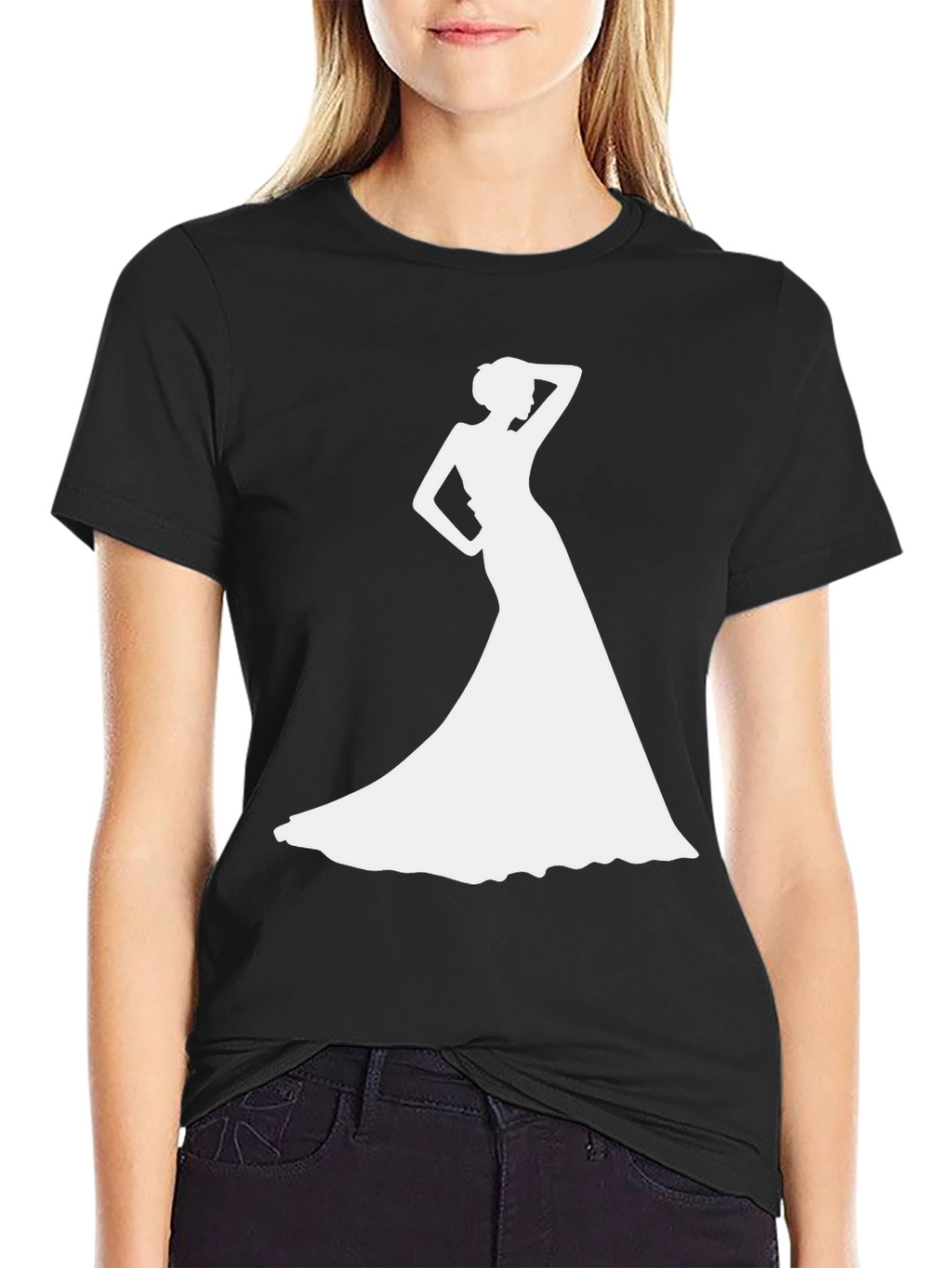 Elegant Woman Silhouette Black T-Shirt