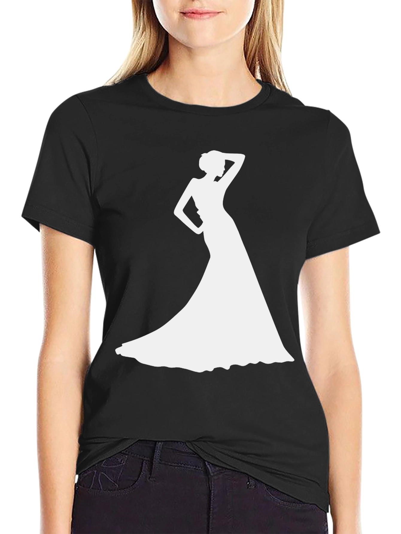 Elegant Woman Silhouette Black T-Shirt