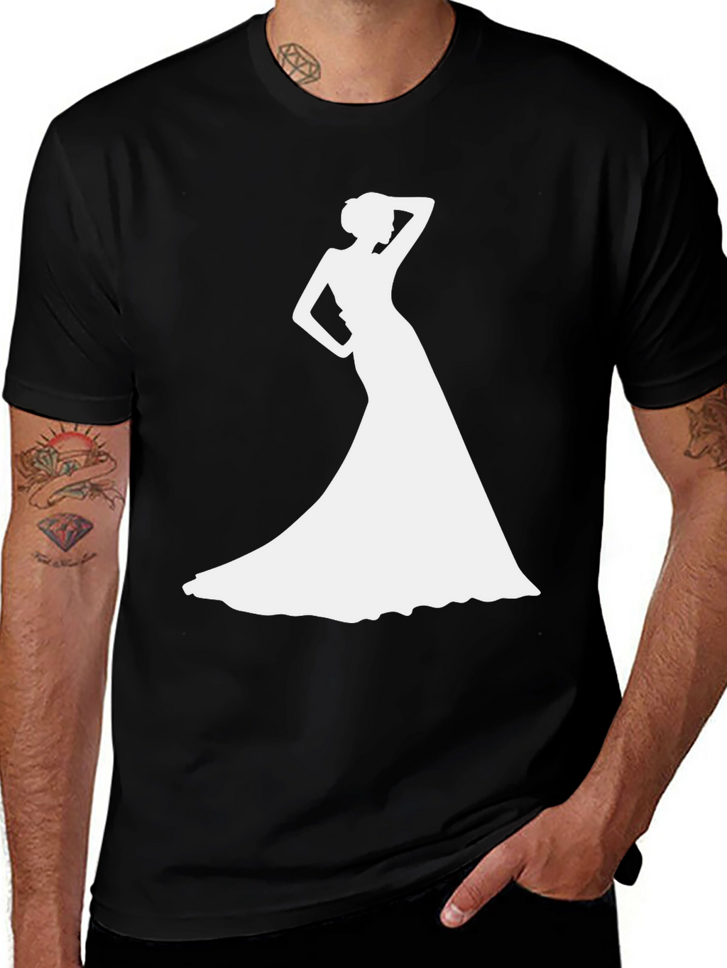 Elegant Woman Silhouette Black T-Shirt