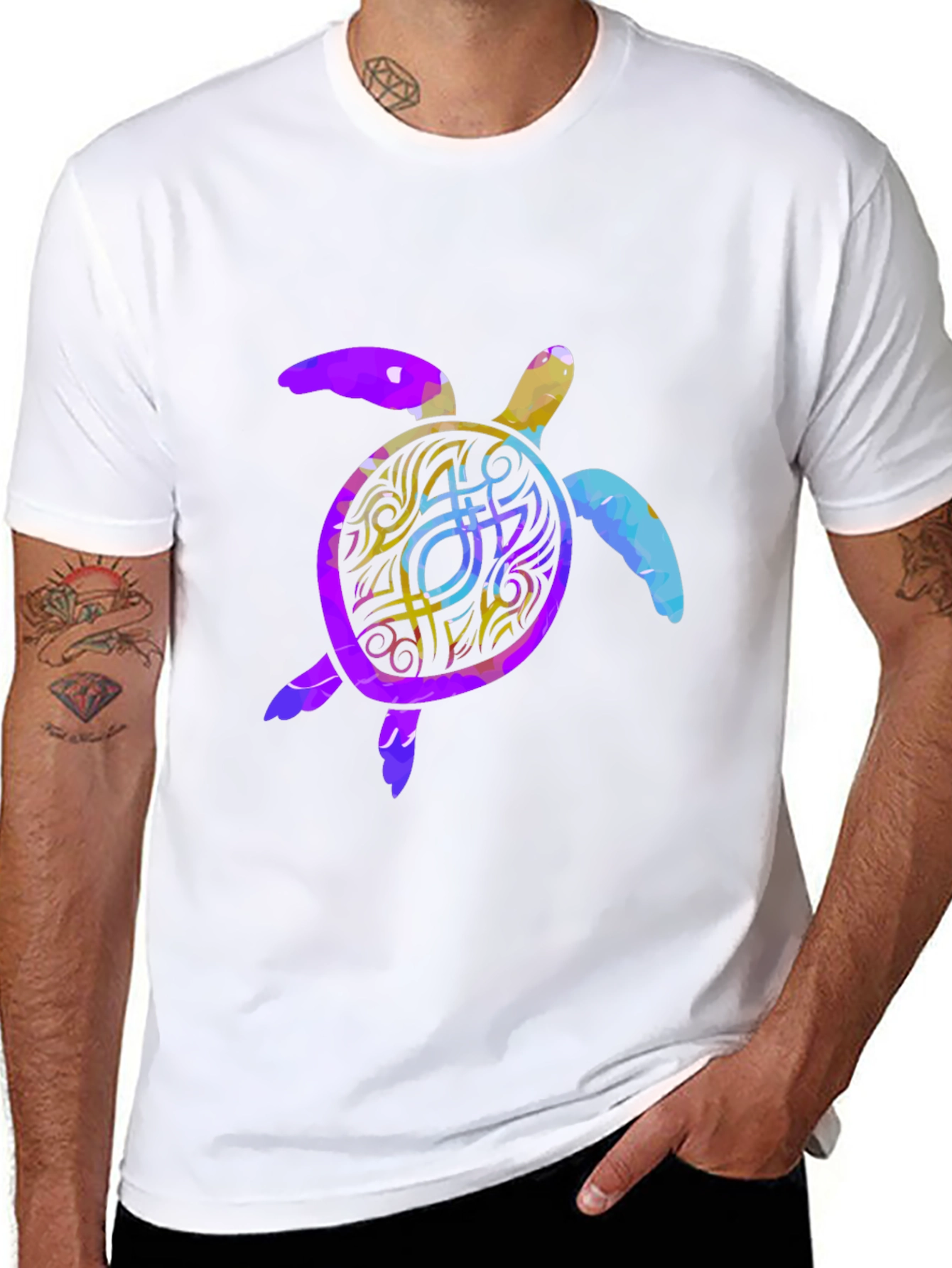 Turtle Graphic Print Mens Black T-Shirt