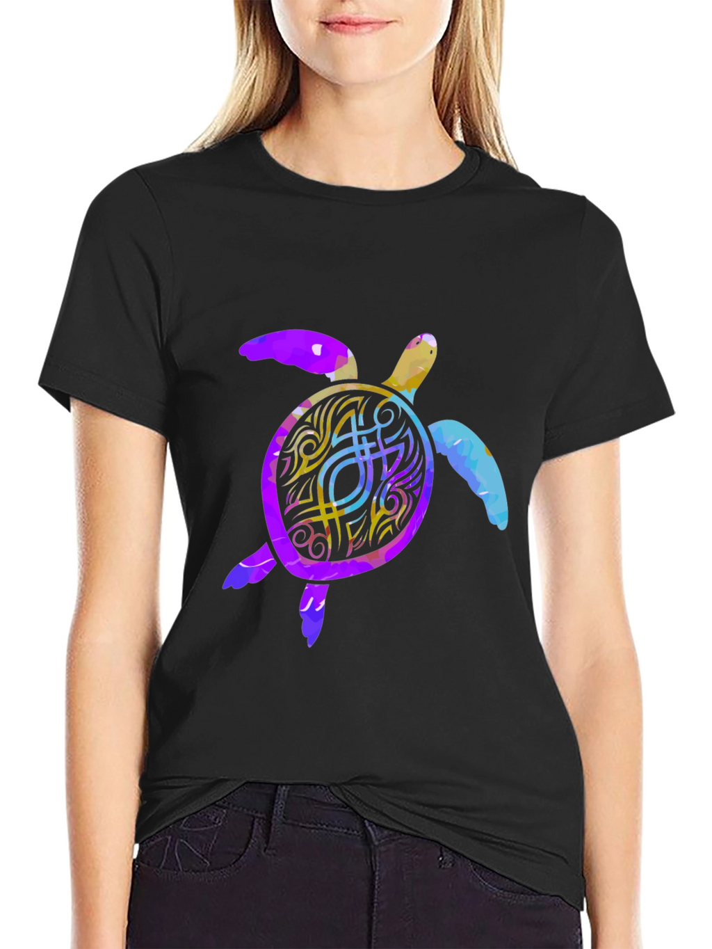Turtle Graphic Print Mens Black T-Shirt