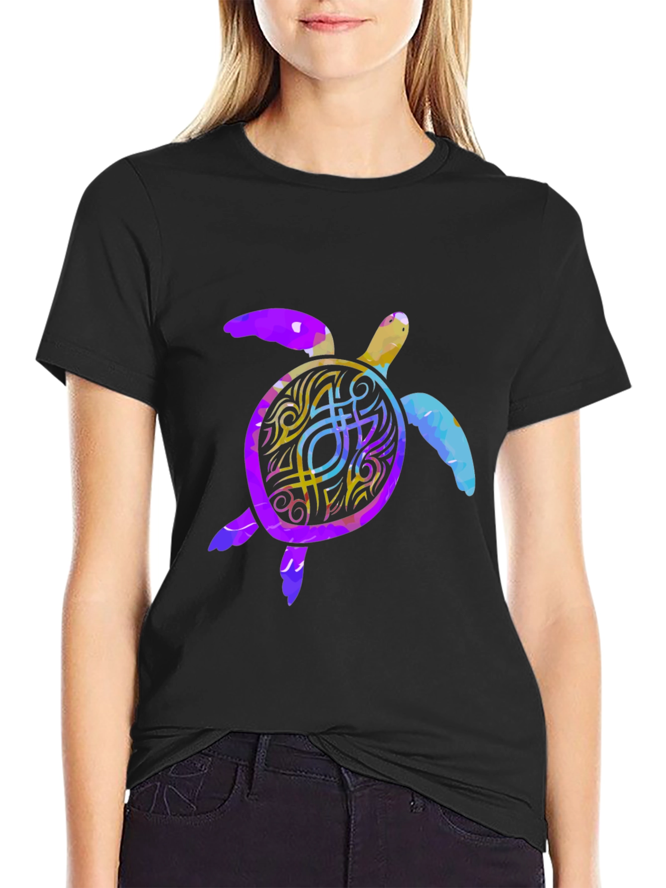 Turtle Graphic Print Mens Black T-Shirt