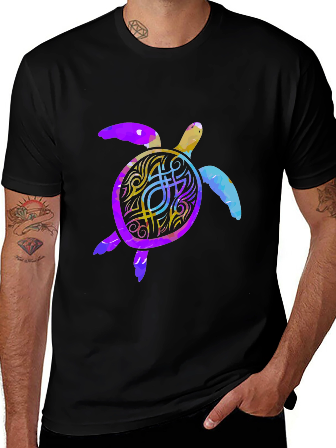 Turtle Graphic Print Mens Black T-Shirt