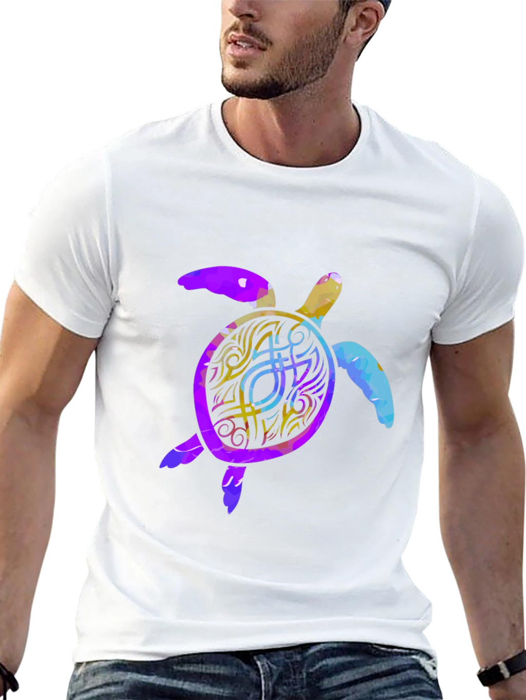 Turtle Graphic Print Mens Black T-Shirt