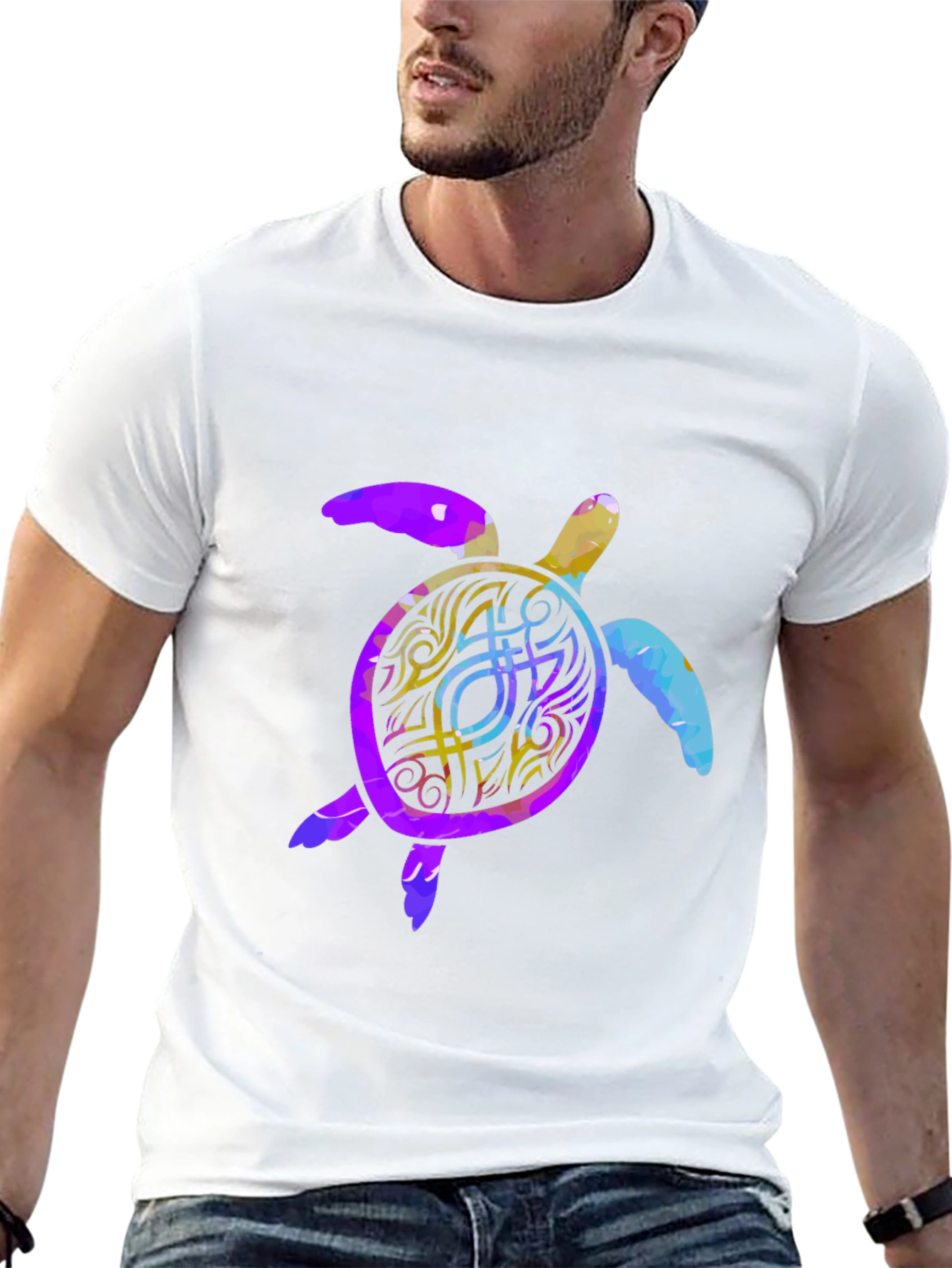 Turtle Graphic Print Mens Black T-Shirt