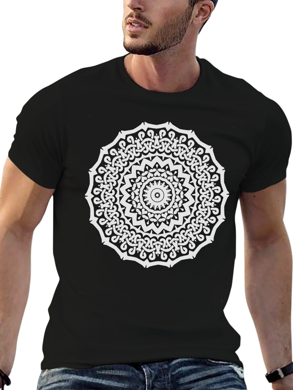 Celtic Knot Mandala Graphic Tee - Stylish Black T-Shirt