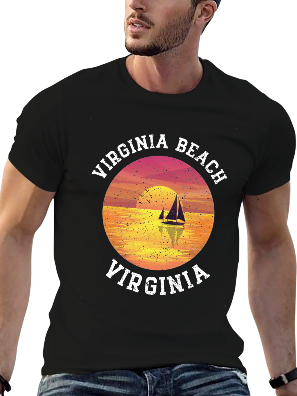 Virginia Beach T-Shirt Sunset Sailboat Graphic Tee