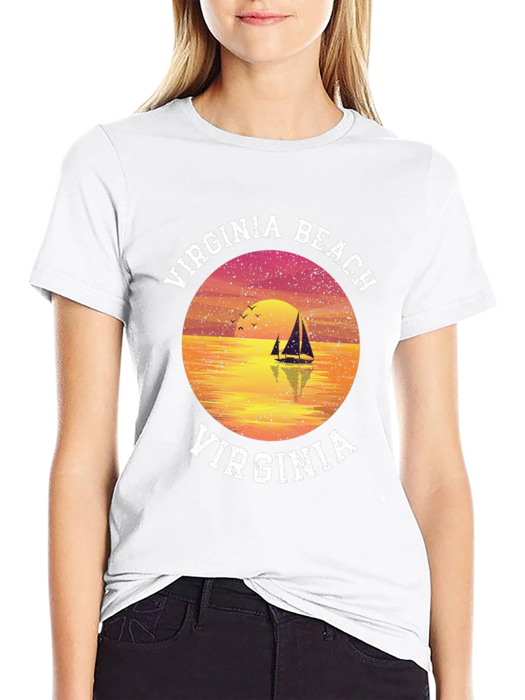 Virginia Beach T-Shirt Sunset Sailboat Graphic Tee