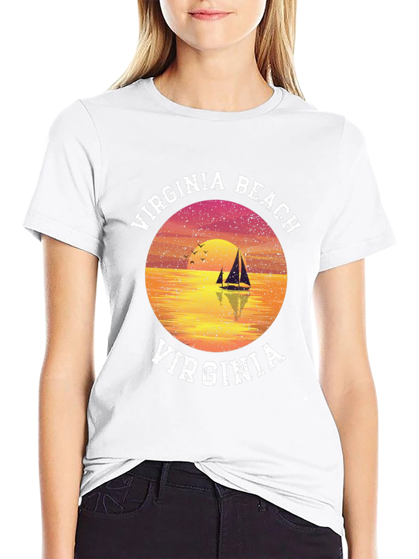Virginia Beach T-Shirt Sunset Sailboat Graphic Tee