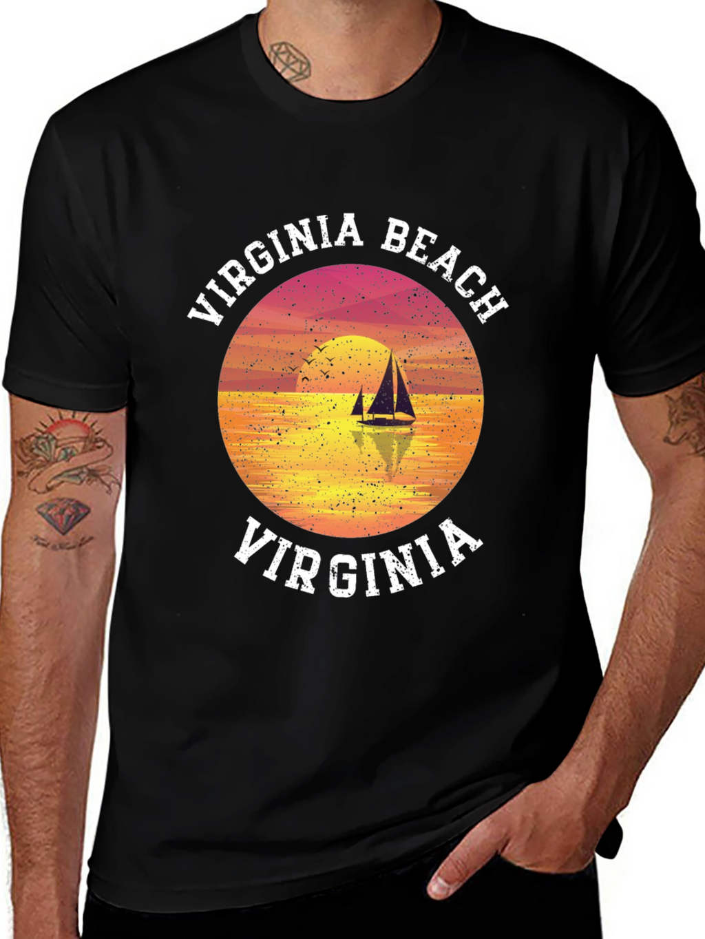 Virginia Beach T-Shirt Sunset Sailboat Graphic Tee