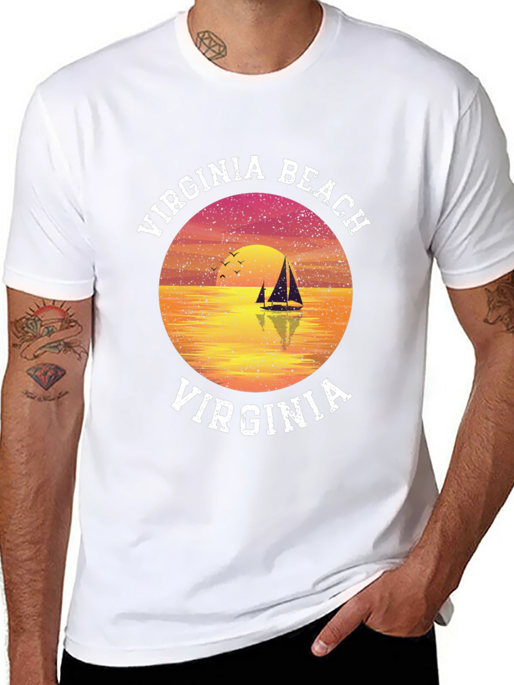 Virginia Beach T-Shirt Sunset Sailboat Graphic Tee