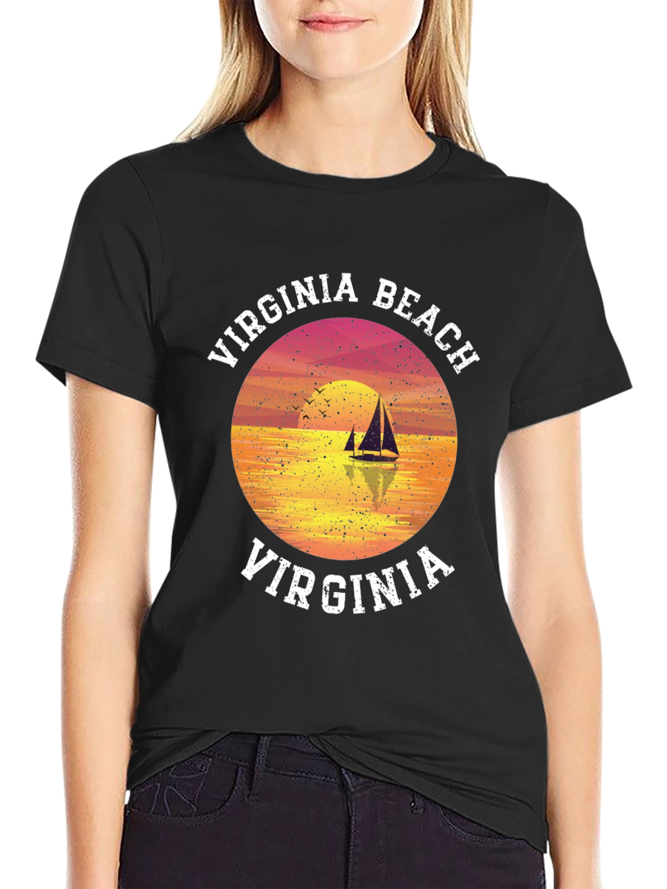 Virginia Beach T-Shirt Sunset Sailboat Graphic Tee
