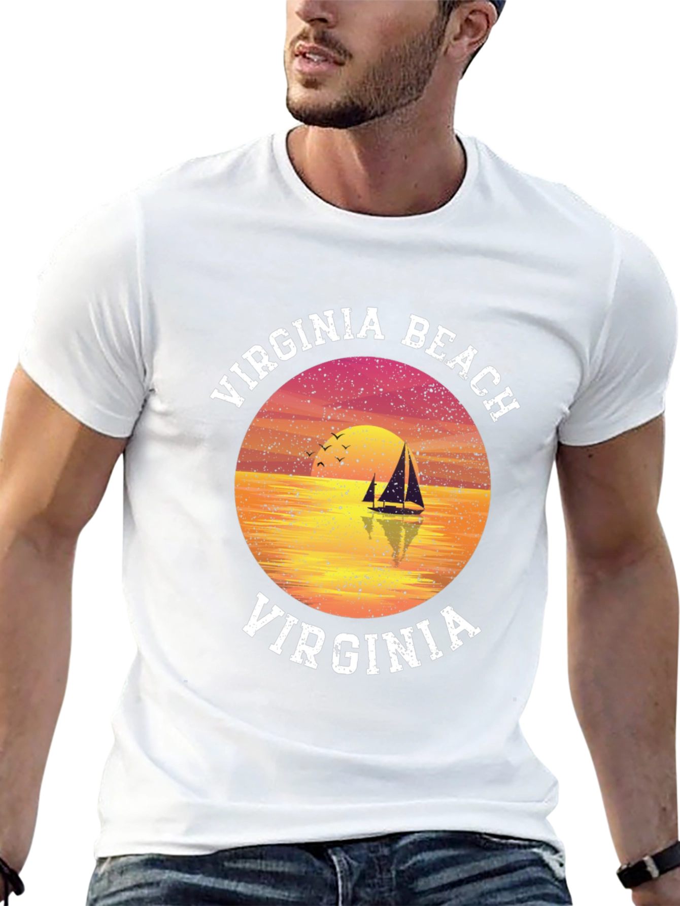 Virginia Beach T-Shirt Sunset Sailboat Graphic Tee