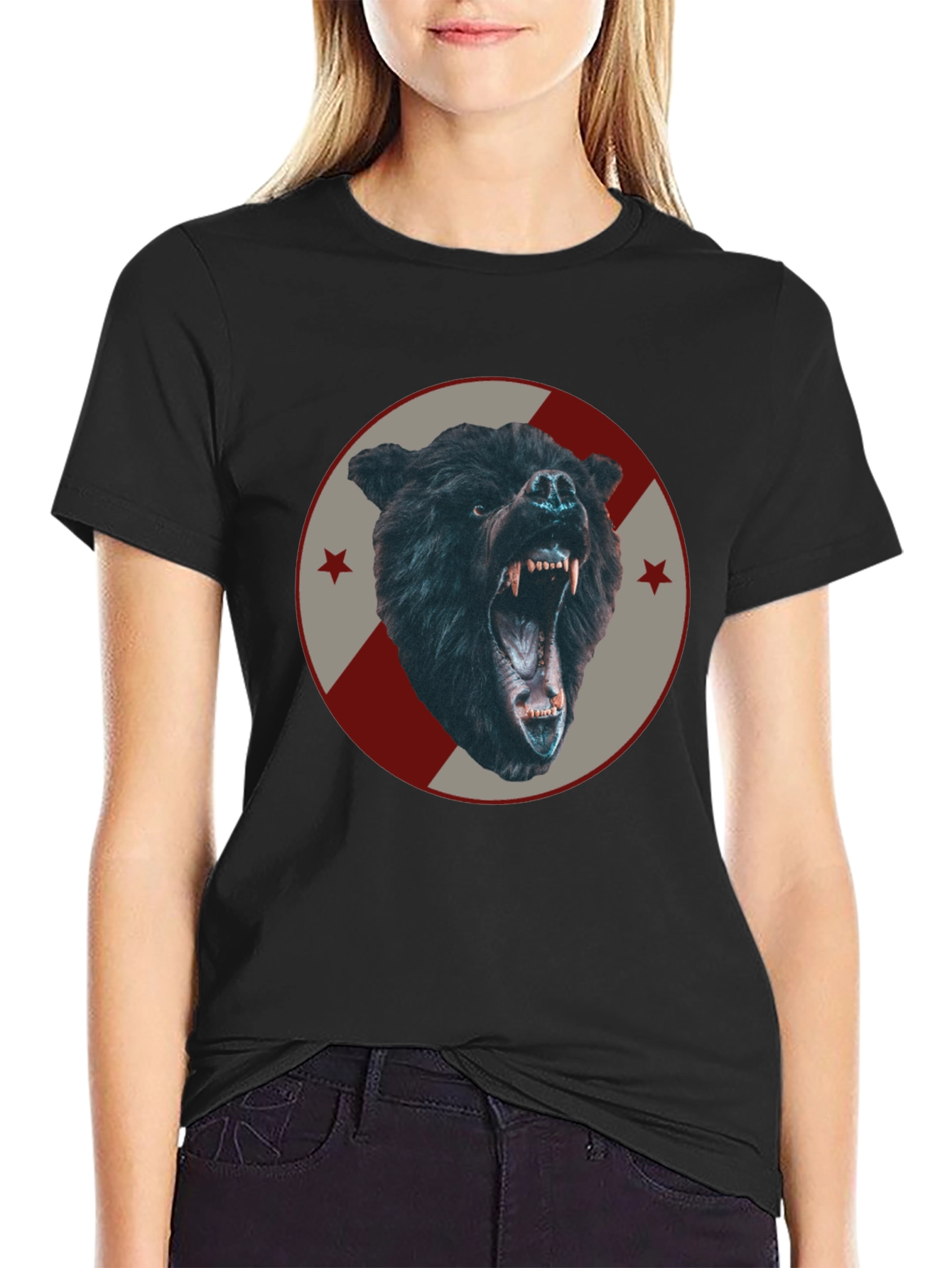 Mens Black Bear Graphic Tee - Fierce Animal Design