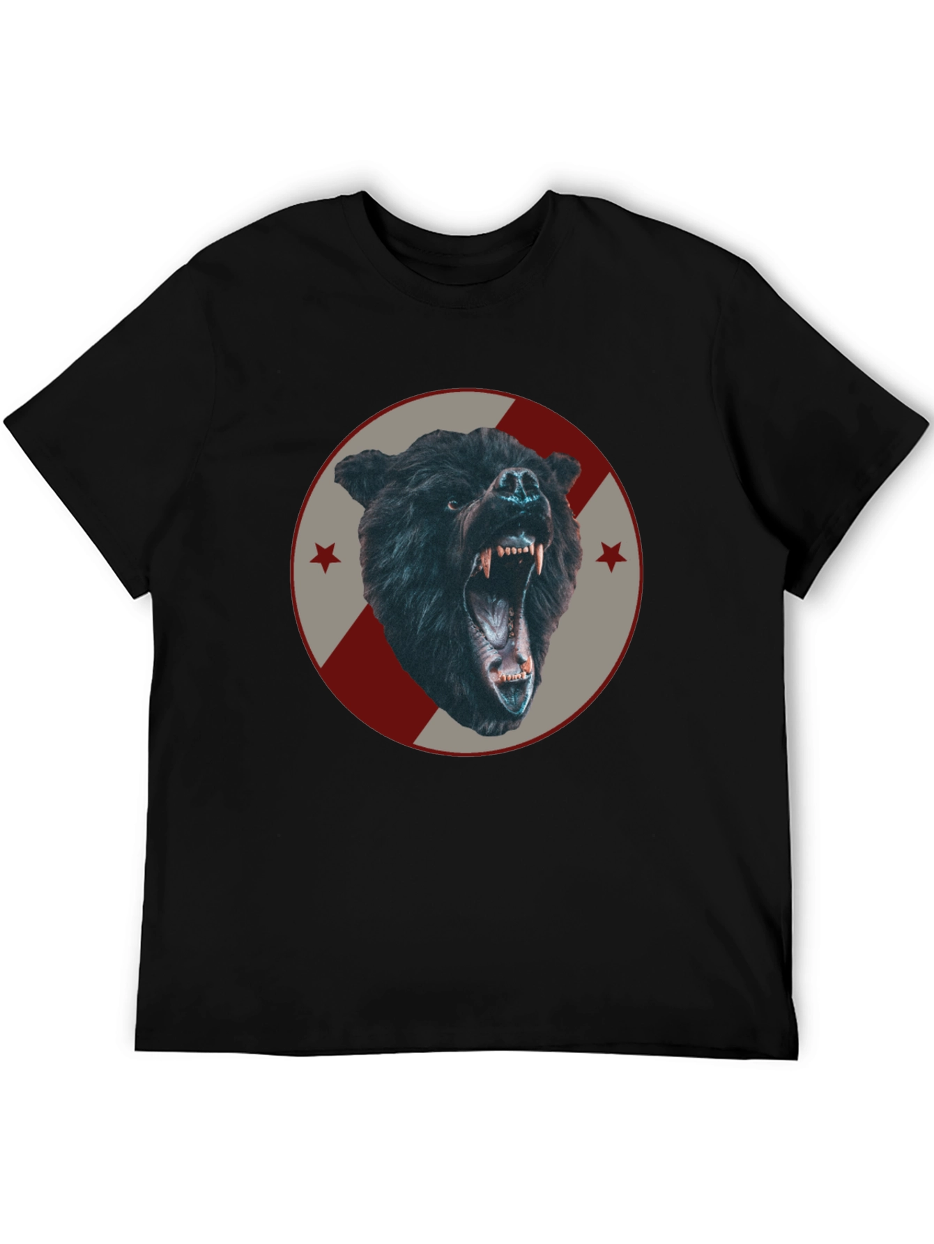 Mens Black Bear Graphic Tee - Fierce Animal Design