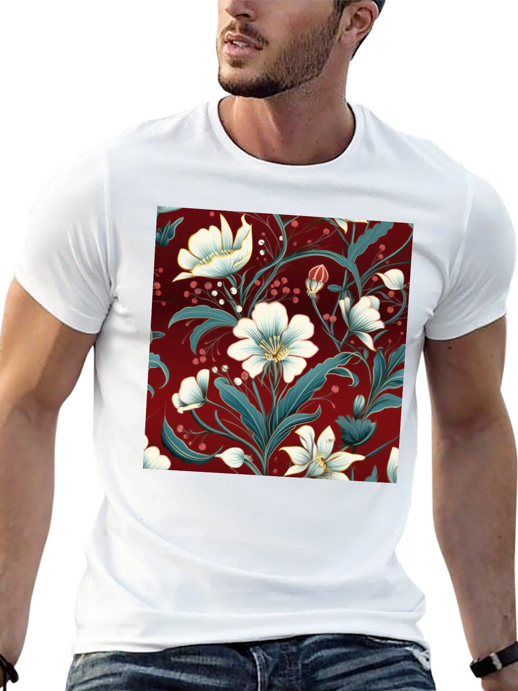 Floral Print Black T-Shirt - Stylish Botanical Design