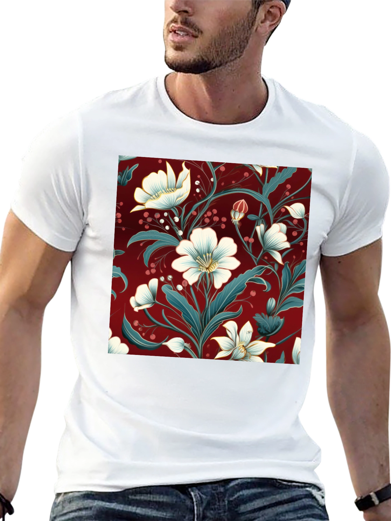 Floral Print Black T-Shirt - Stylish Botanical Design