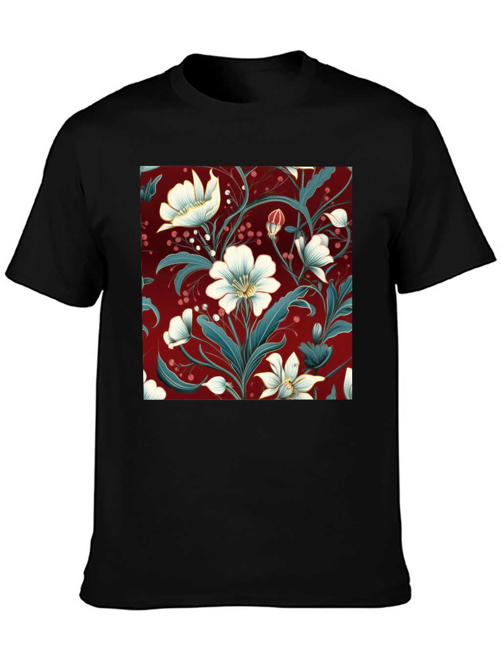 Floral Print Black T-Shirt - Stylish Botanical Design