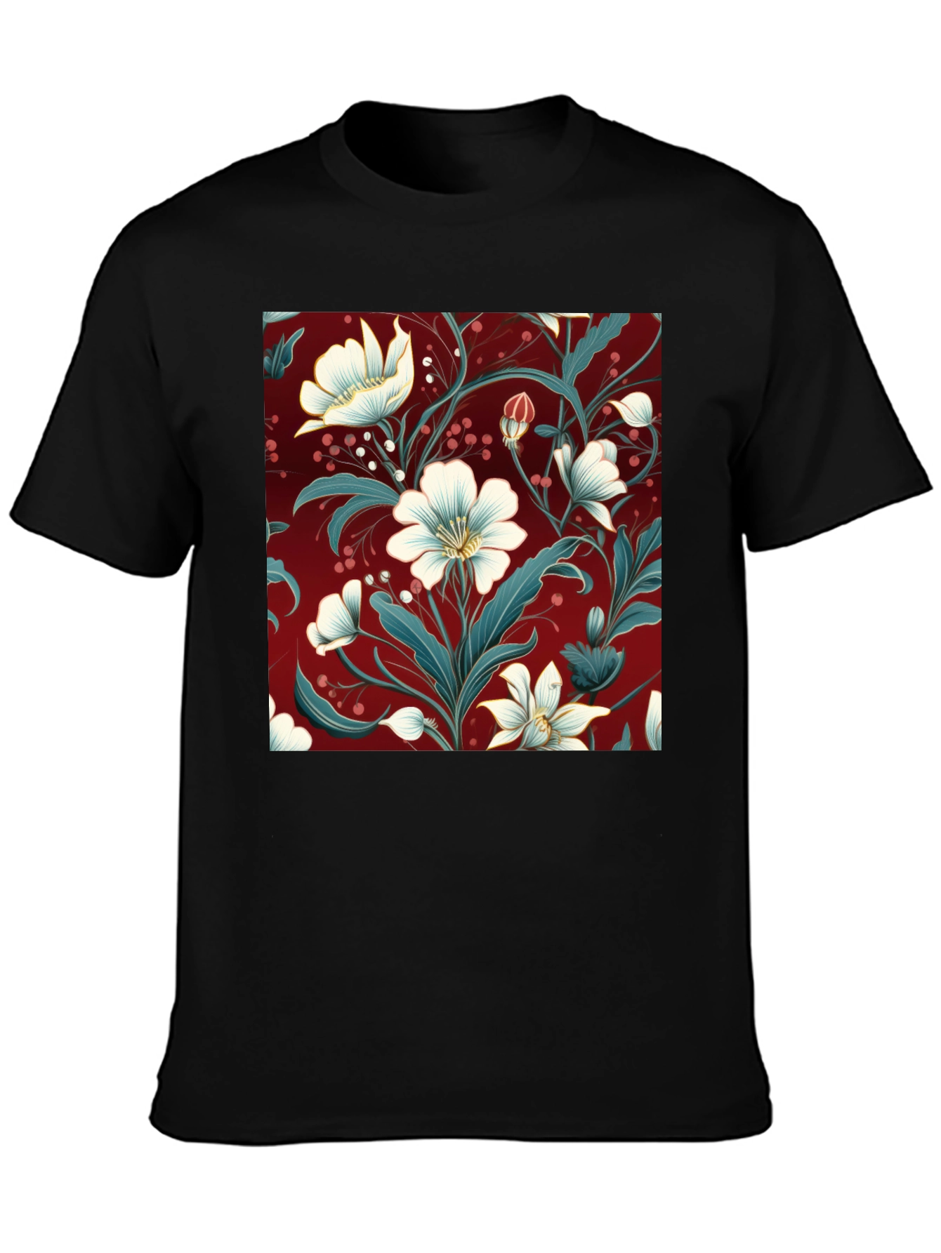 Floral Print Black T-Shirt - Stylish Botanical Design