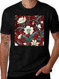 Floral Print Black T-Shirt - Stylish Botanical Design