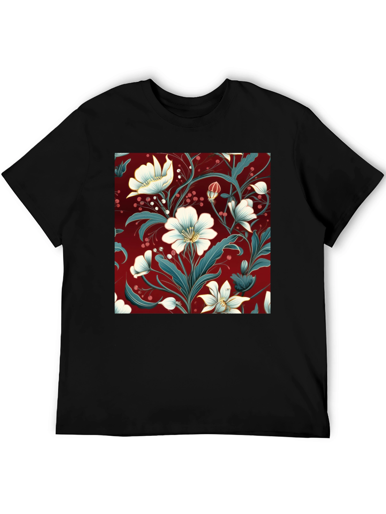 Floral Print Black T-Shirt - Stylish Botanical Design