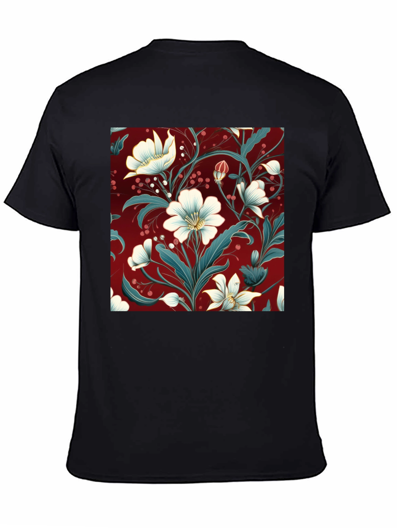 Floral Print Black T-Shirt - Stylish Botanical Design