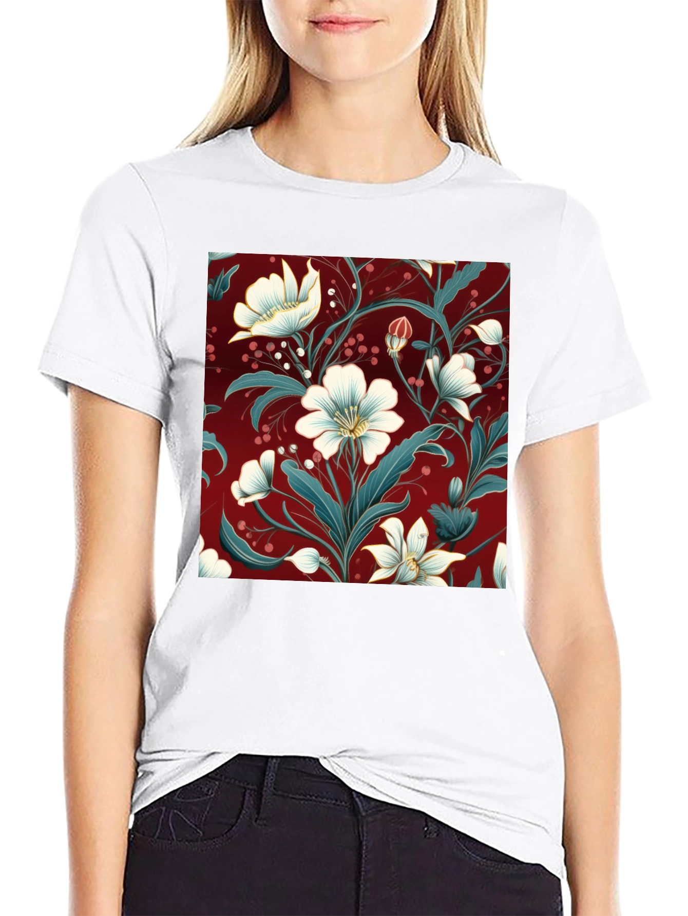 Floral Print Black T-Shirt - Stylish Botanical Design