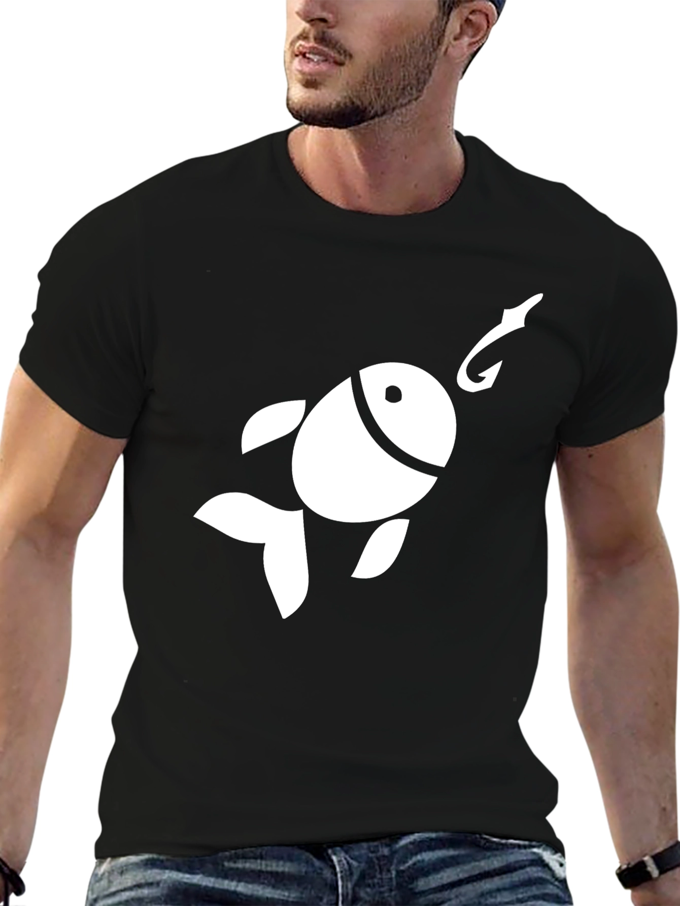 Funny Fish Hook Graphic T-Shirt - Black