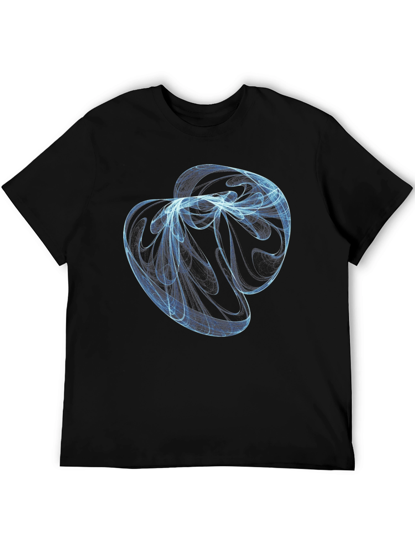 Abstract Blue Swirl Graphic Black T-Shirt