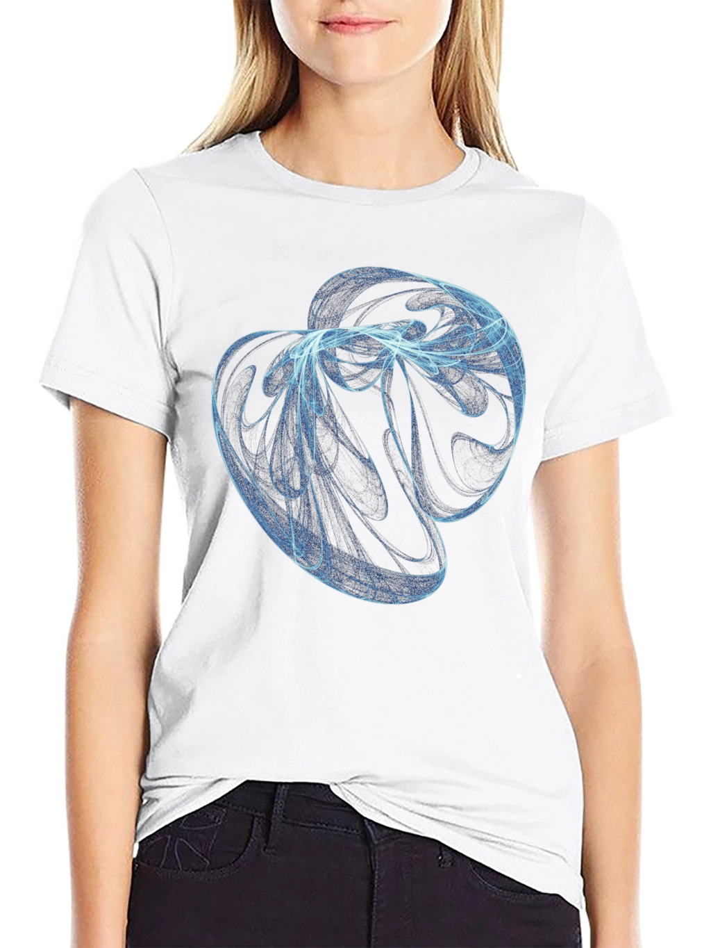 Abstract Blue Swirl Graphic Black T-Shirt